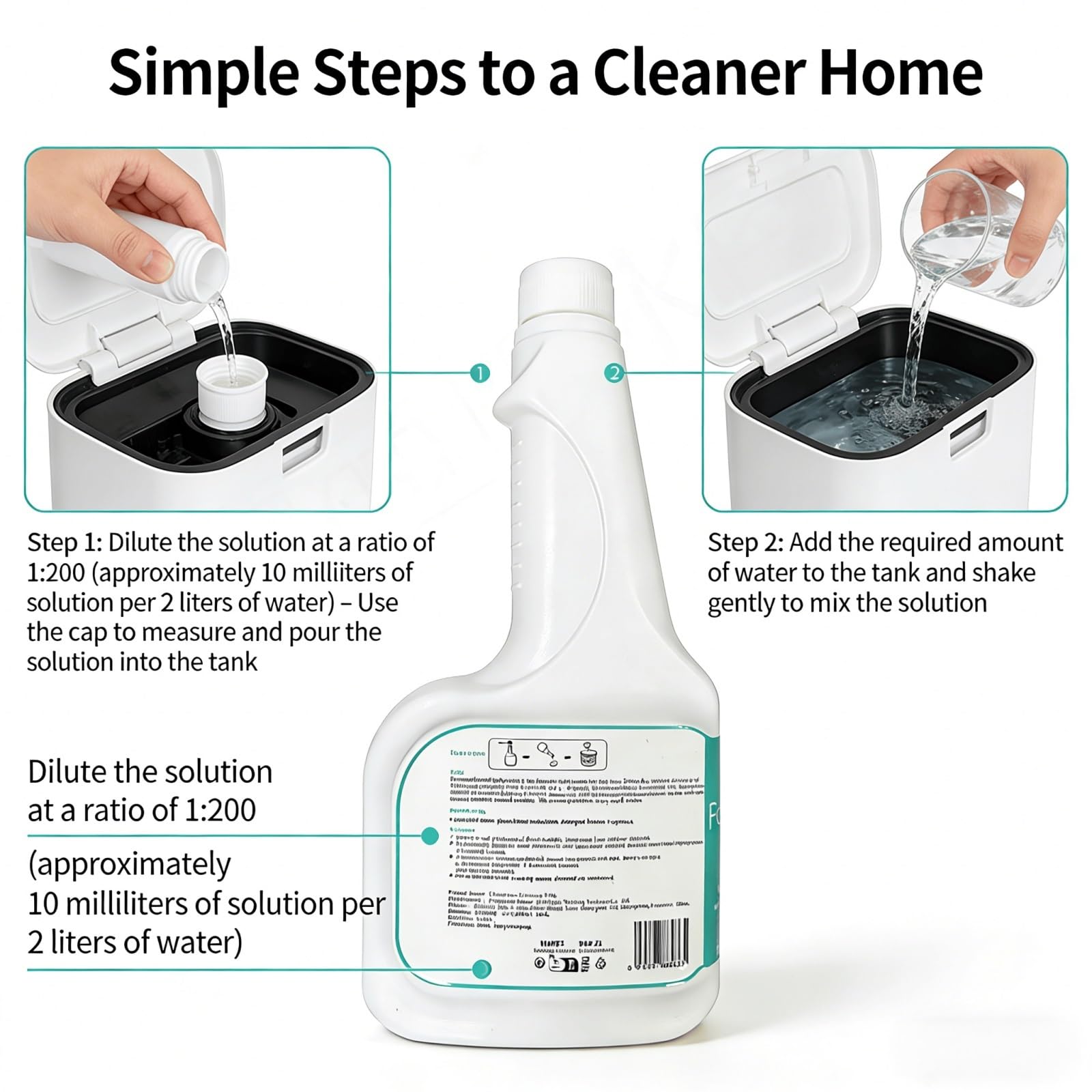 Solución Limpiadora De Suelos, Proporción De Dilución 1:200, 473ml, Potente Fórmula De Origen Vegetal, Baja Espuma, Brillo Sin Rayas, Compatible Con Eufy X10 Omni/X8/X9 Pro