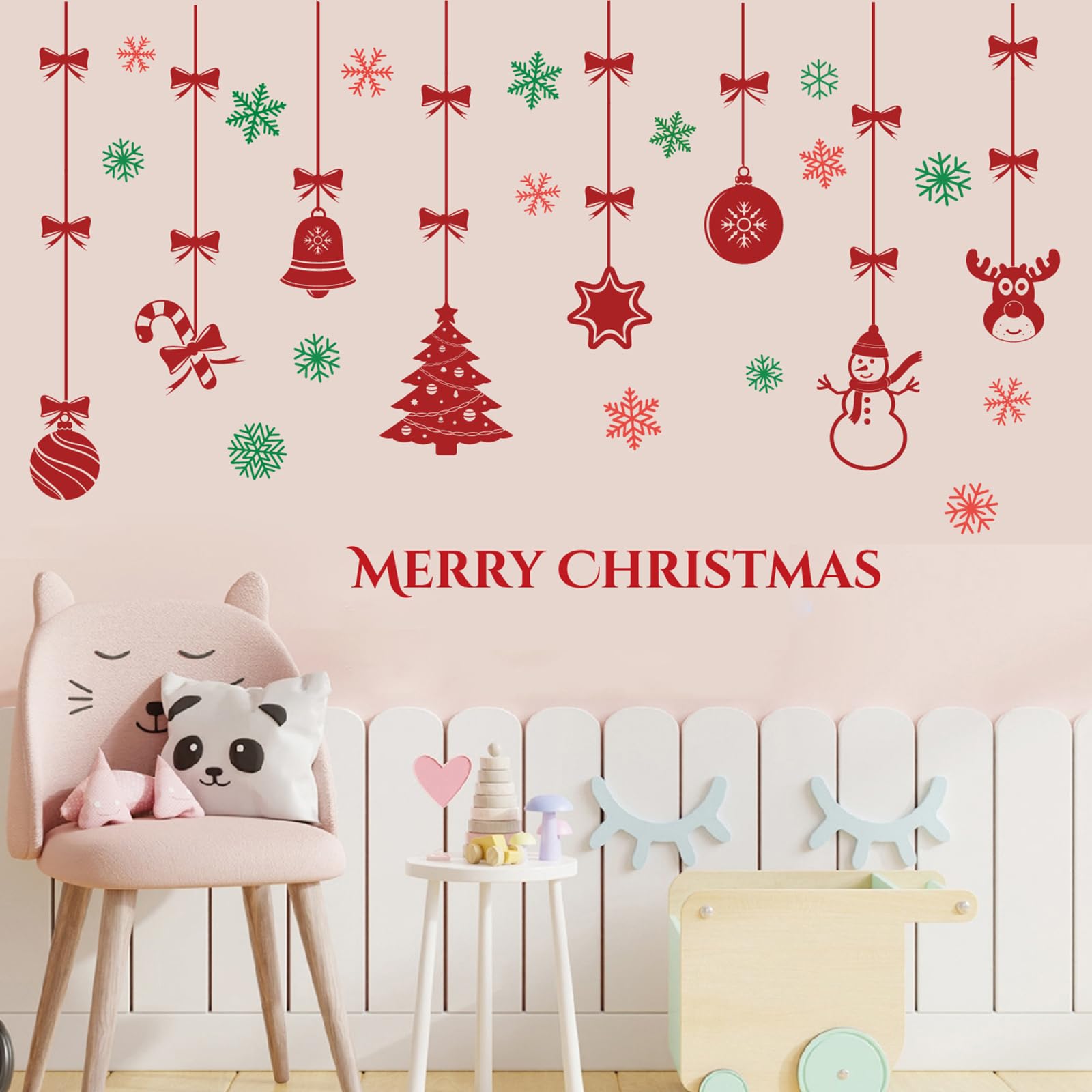 Christmas Wall Decals, Red Hanging Ornaments Stickers - Image 3