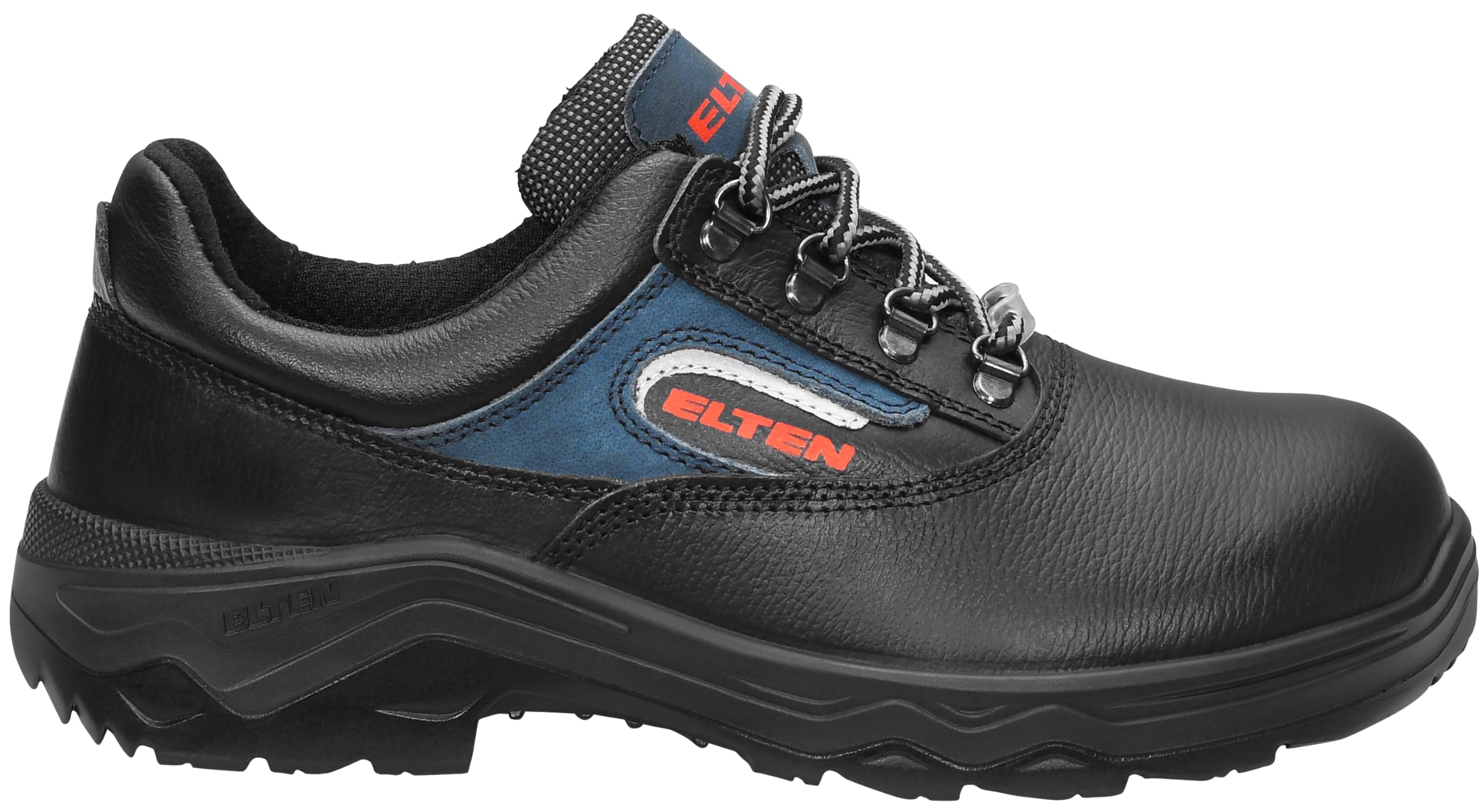 ELTEN Sicherheitsschuhe BRUNO ESD S2, Damen und Herren, Leder, Stahlkappe, leicht, klassisch, Schwarz/Blau, Größe: 39