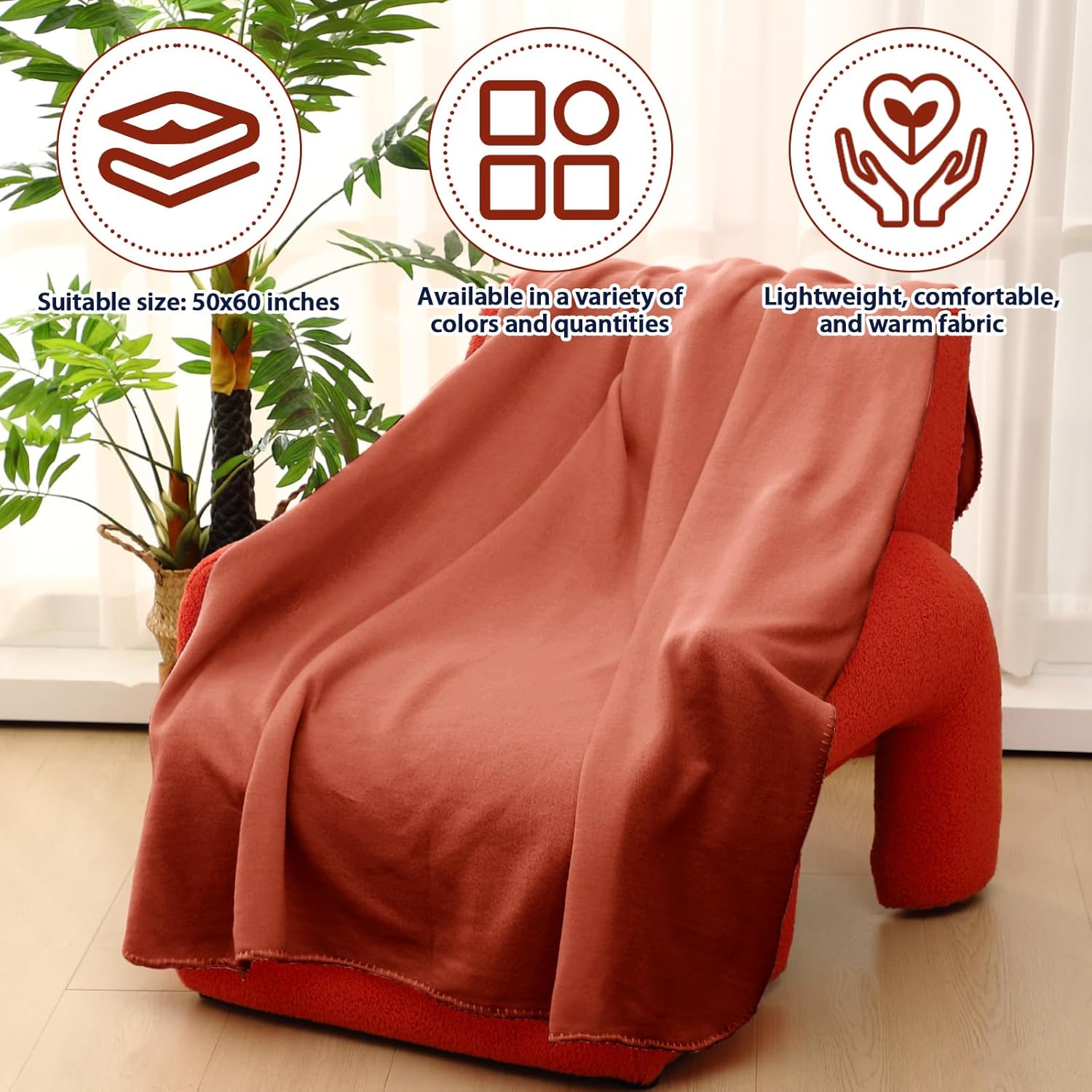 Newwiee 48 Pcs Fleece Throw Blankets Bulk 50'' x 60'' Oeko-tex Standard 100 Certified Spring Outdoor Wedding Guest Blankets Lightweight for Sleepover Donation Lap Pet Sofa Home (Reddish Brown) - Image 6