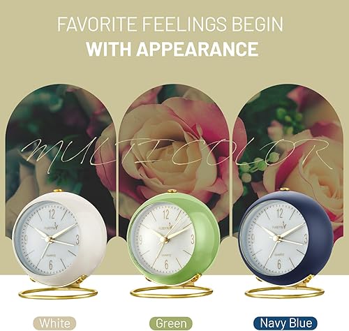 Miniatura 3 de FLOITTUY Reloj despertador analógico de mesa silenciosa, sin tictac, iluminado bajo demanda y funciona con pilas, sonidos de pitido, reloj de