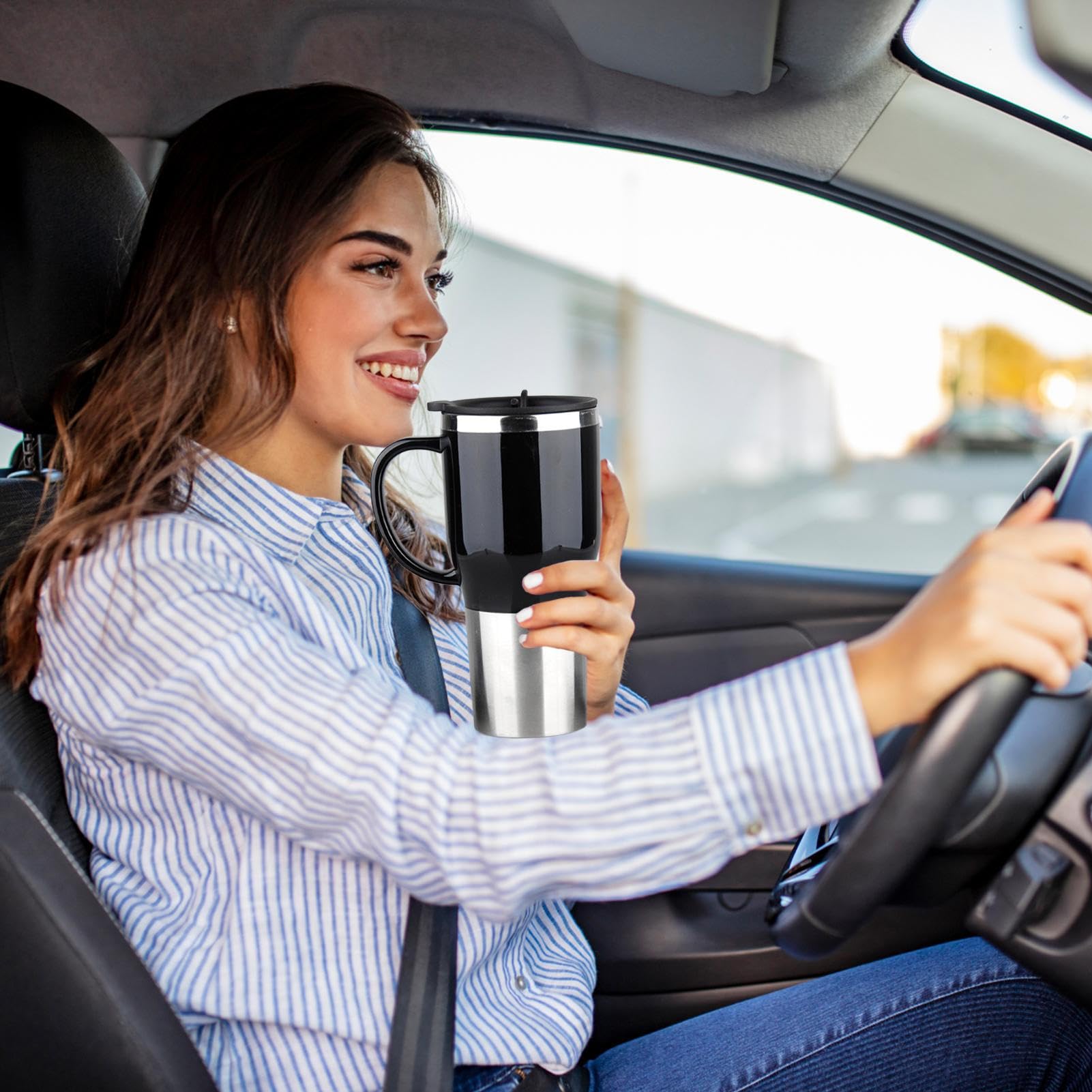 Hervidor eléctrico para automóvil, Taza calentada para automóvil | Calentador de café eléctrico de 12 V,Taza eléctrica portátil del viaje, caldera elegante de la caldera del coche con la manij