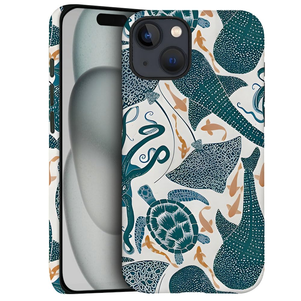 Generic Case for iPhone 14 - [Drop Protection Phone Cover] - Hybrid Case for Girl Women - Turtle Whale Shark Octopus Fish