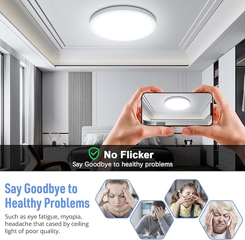 Miniatura 4 de SunRider Paquete de 4 lámparas LED de techo empotradas, luz blanca diurna de 5000 K, 2400 lm, lámpara empotrable plana redonda de 12 pulgadas y 24