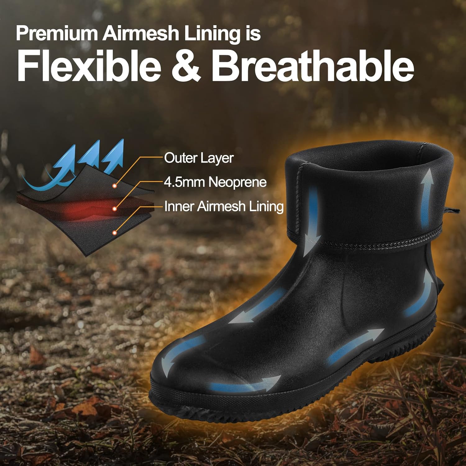 Rubber Boots for Men with Steel Shank, 6mm Neoprene Insulated Rain Boots, Mid Calf Waterproof Rubber Work Boots for Hunting, Gardening, Farming, Fishing - Image 5