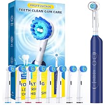 فرشاة أسنان كهربائية دوارة TEETHEORY للبالغين مع 8 رؤوس فرشاة، فرشاة أسنان كهربائية قابلة لإعادة الشحن للتنظيف العميق مع 4 أوضاع ومؤقت ذكي لمدة دقيقتين، تدوم 30 يومًا وأزرق مقاوم للماء IPX7