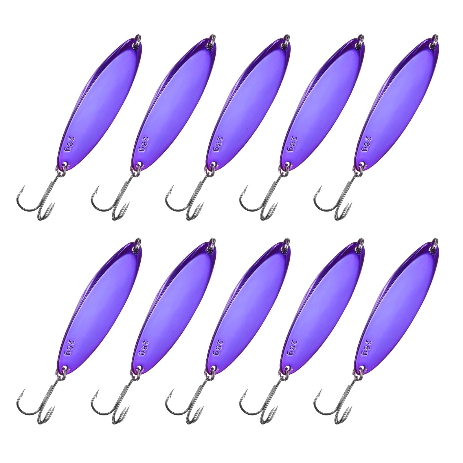 YELARXI Fishing Spoons Lures, Metal Saltwater Treble Trout Lures Jigging Spoon with Treble Hooks Casting Spinner Baits 10 Pcs & 1 oz & Purple - Fitting for (Freshwater/Salmon/Bass/Trout)