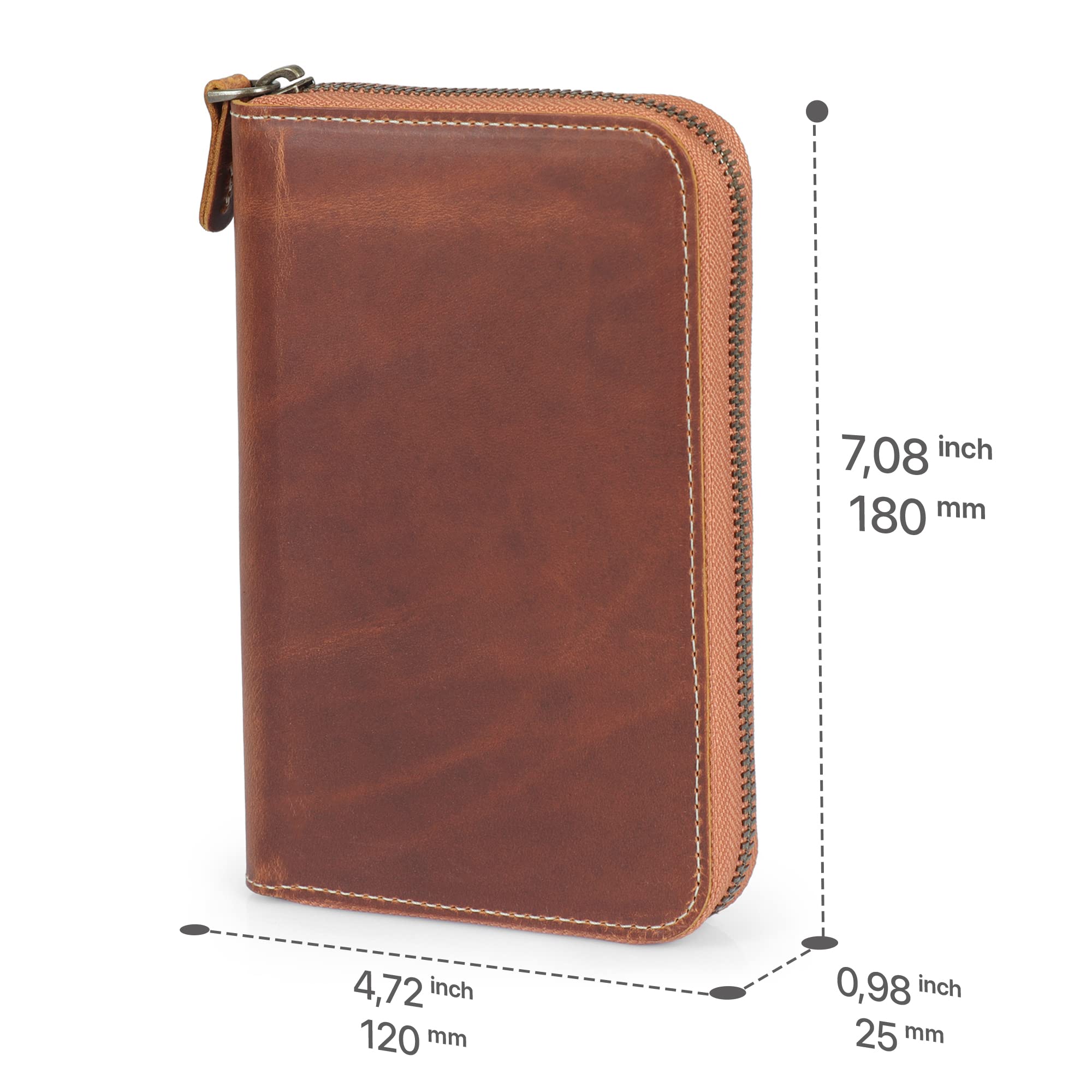 Londo - Padfolio Piórnik Ze Skóry Naturalnej Z Uchwytem Na Długopis I Zamkiem Błyskawicznym - Brązowy, ‎17,78 x 12,7 x 2,54 cm, Torba na ramię, Jednolity kolor