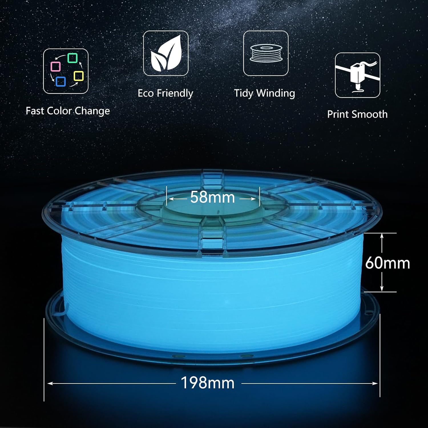 Kingroon Glow in The Dark Rainbow PLA Color Change Filament 3D Printer Filament 1.75 1KG Multicolored PLA Luminous,Dimensional Accuracy +/- 0.03mm
