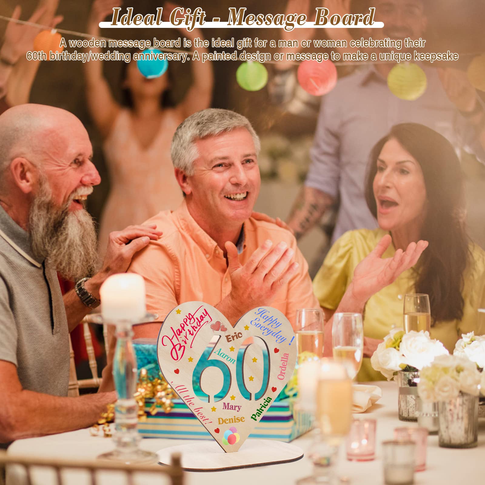 Libro degli ospiti in legno, 60° compleanno, decorazione in denaro, compleanno, in legno, per uomini, donne, compleanni, anniversari, anniversari di matrimonio