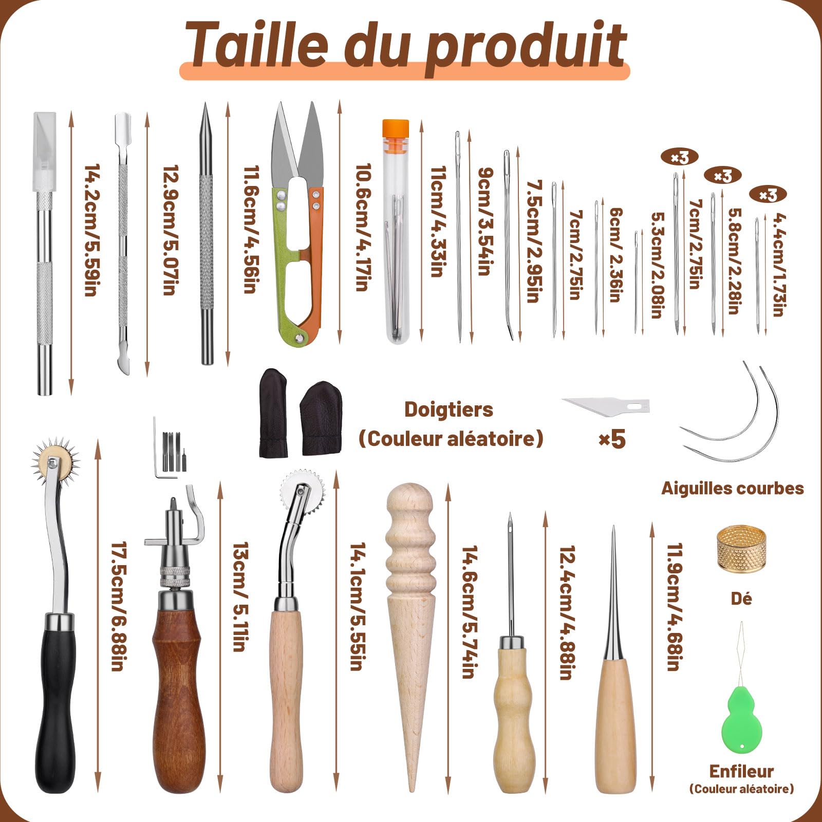 Outils de travail du cuir Outils et fournitures en cuir Kit d'artisanat en avec poinçon à rainurer en fil ciré pour couper le poinçonnage, la couture du et le bricolage