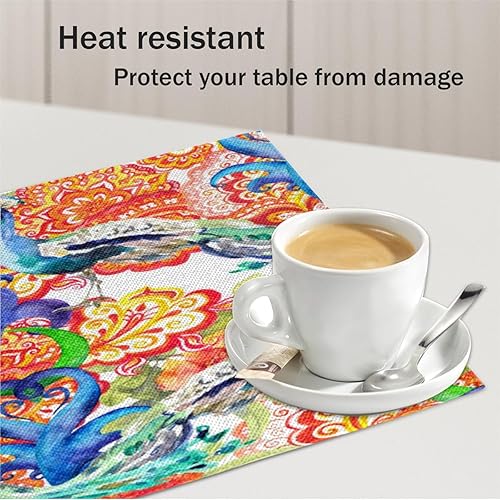 Miniatura 5 de Juego de 4 manteles individuales decorativos adorables de pavo real, lavables, impermeables, para fiestas, hogar, comedor, decoración de mesa de 18