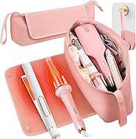 Vista 1 de Bolsa de viaje para herramientas para el cabello con alfombrilla resistente al calor, estuche organizador de cabello portátil grande 2 en 1