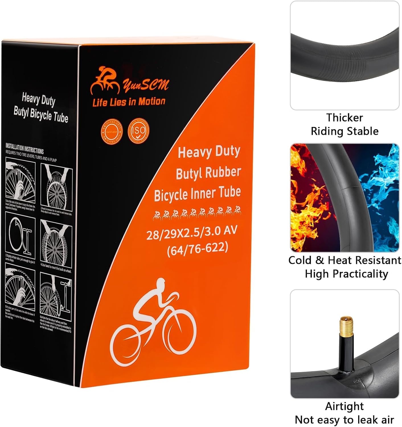 2-PCS 28"/29" Heavy Duty Fat Bike Tubes 28/29x2.5/3.0 (64/76-622) AV32mm Schrader Valve Bicycle Inner Tubes Compatible with 28/29 x 2.5/2.6/2.8/3.0 Bike Tire Tubes