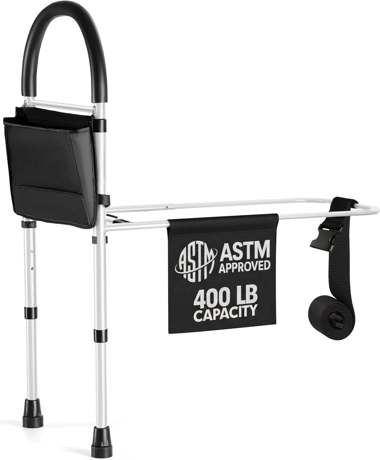 Medical king Bed Assist Rail Bed Rails Ror Seniors with Adjustable Heights with Storage Pocket Easy to get in or Out of Bed Safely with Floor Support