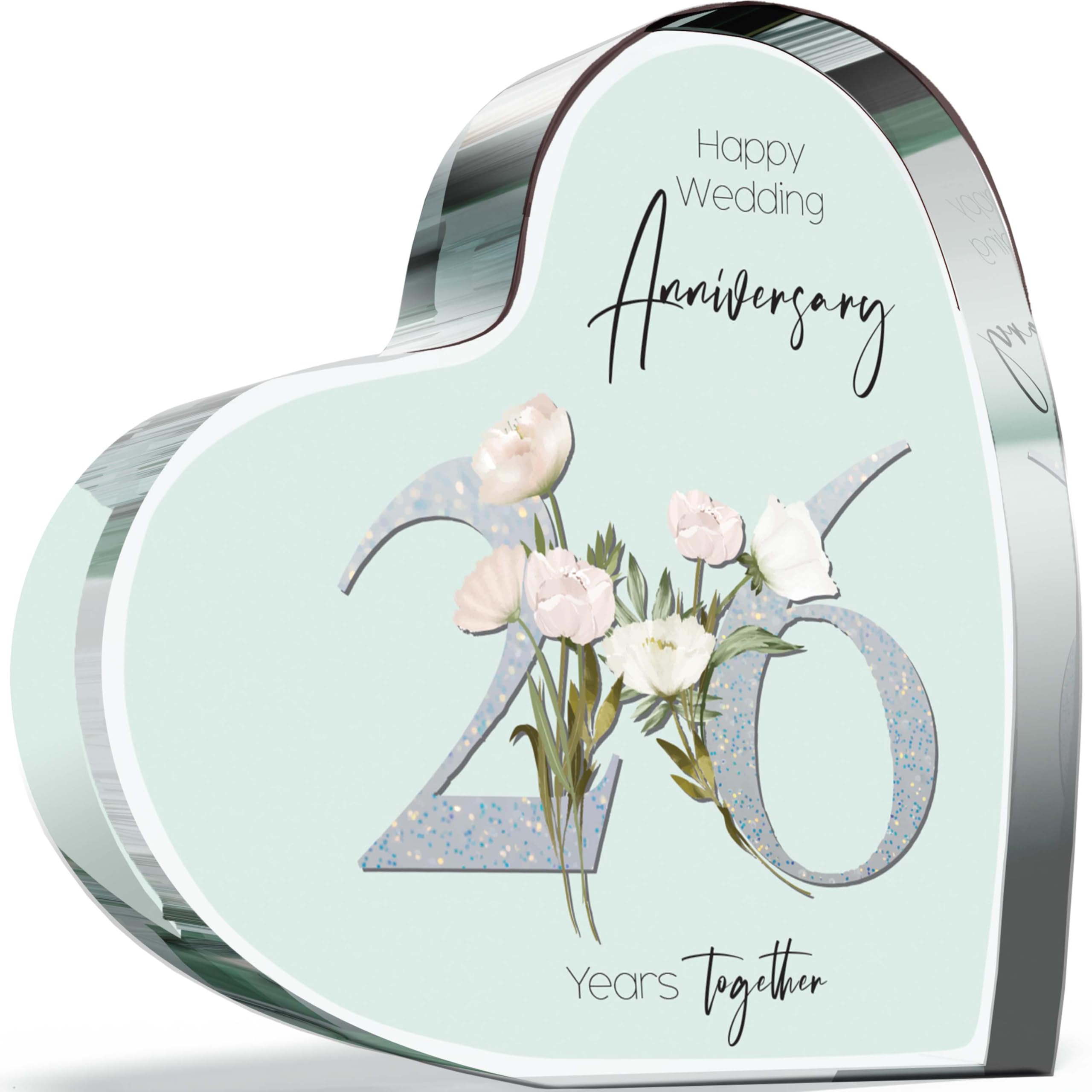 26th Anniversary Plaque Gifts for Wife Husband - 26 Years Together - I Love You Romantic Acrylic Heart Gift For Women Men, 100mm Floral Present For Couples Twenty-Sixth Anniversaries