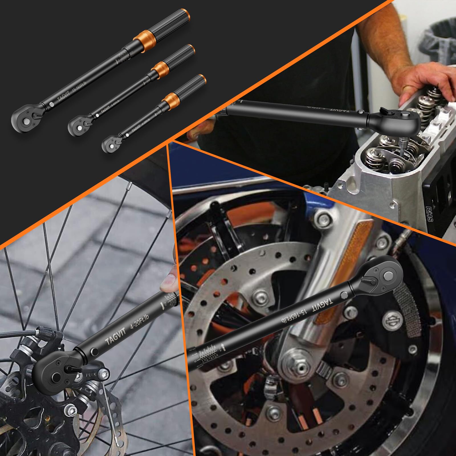 Set di 3 chiavi dinamometriche, 1/4, 3/8, 1/2", calibrazione ad alta precisione ± 3% per biciclette, moto, automotive, meccaniche