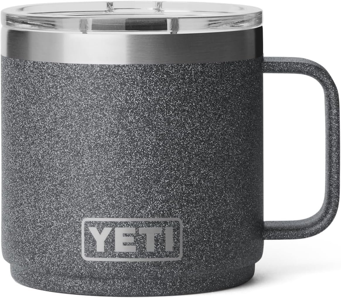 YETI Rambler 14 oz Ceramic Lined Stackable Mug, Vacuum Insulated, Stainless Steel with MagSlider Lid, Black Stone