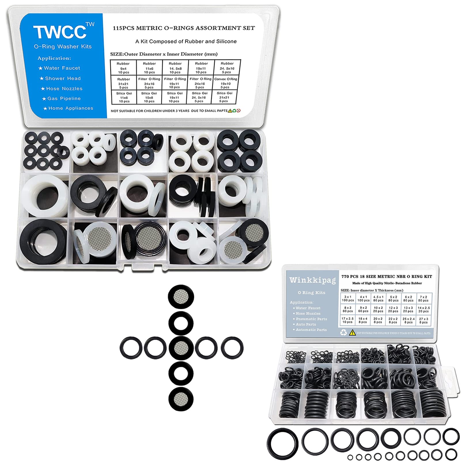 TWCC 885PCS Rubber Washers Assortment Kit for Plumbing Faucet Water Pipe Garden Hose Washers Shower Heads Gasket Repair and Air or Gas Connections