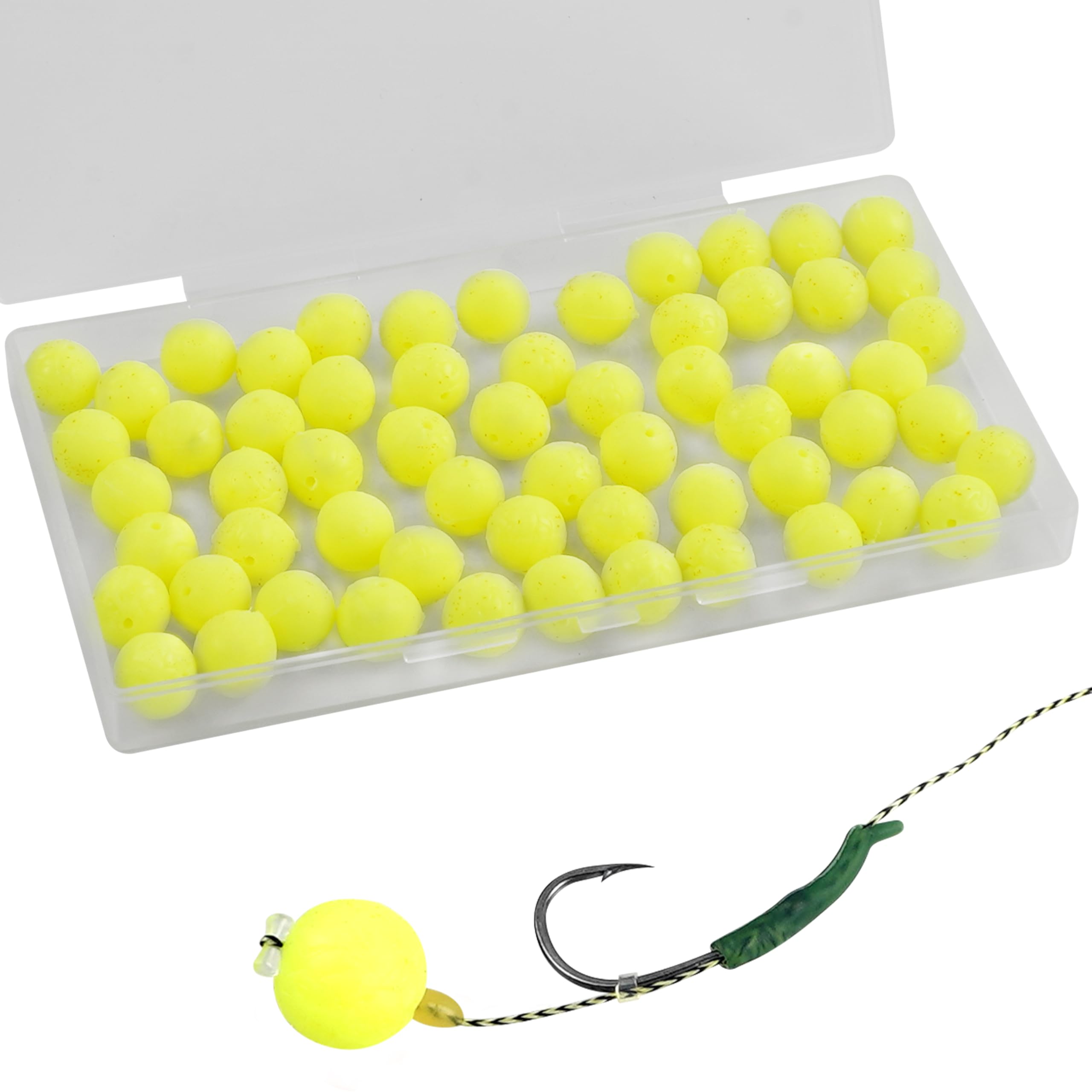 Soft Rubber Fishing Beads, 60pcs 12mm Fishing Bait Eggs Corn Round Fish Ball Beads Floating Bobber Rig Lure Bait Fly Tying Materials