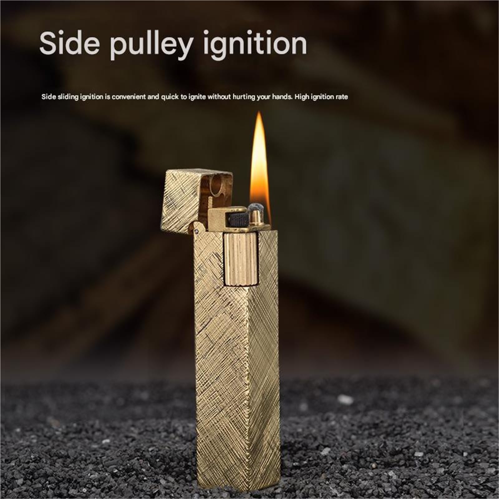 Briquet à kérosène en laiton gravé - Vintage - 4 côtés - Réutilisable - Pour collecter, camping et événements en plein air