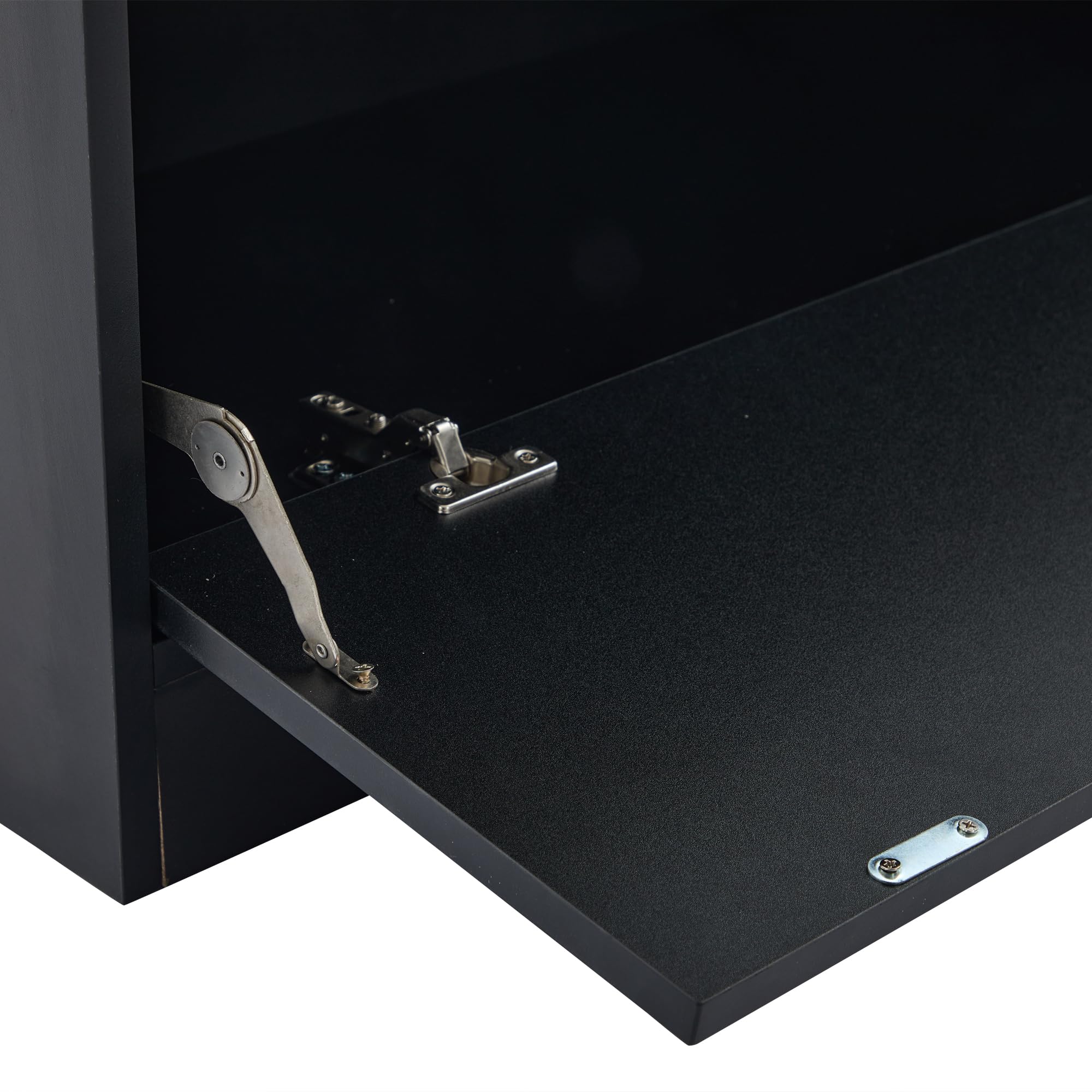 Vitrina moderna con LED, color negro mate, altura 120 cm, con iluminación LED de 16 colores, vitrina de cristal con iluminación, armario de salón con puertas de cristal y puerta abatible