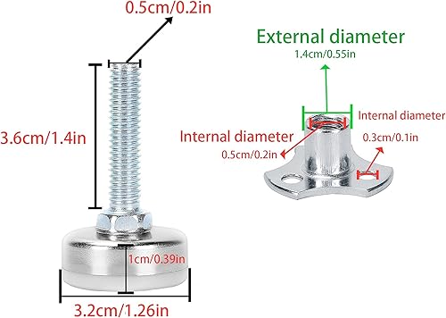 Miniatura 2 de HanKun Pies niveladores ajustables para muebles, kit de tuercas en T de 38 a 16 pulgadas, patas de muebles resistentes para armarios o mesas para