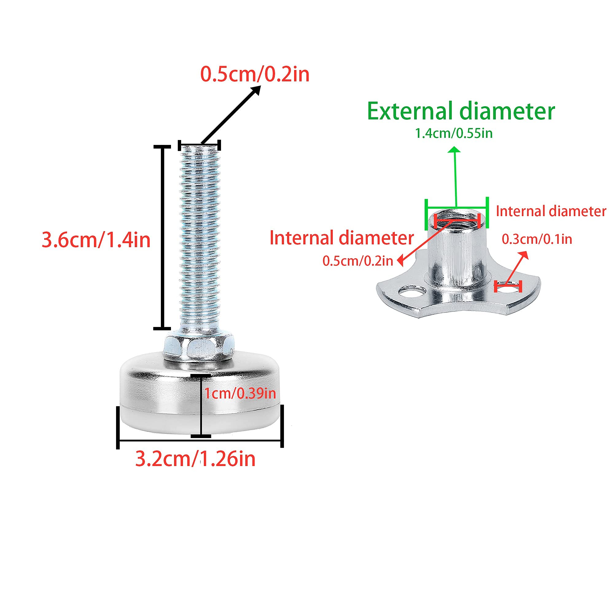 HanKun Heavy Duty Furniture Leveler Tee Nut Kit 3/816 Inch Thread Size
