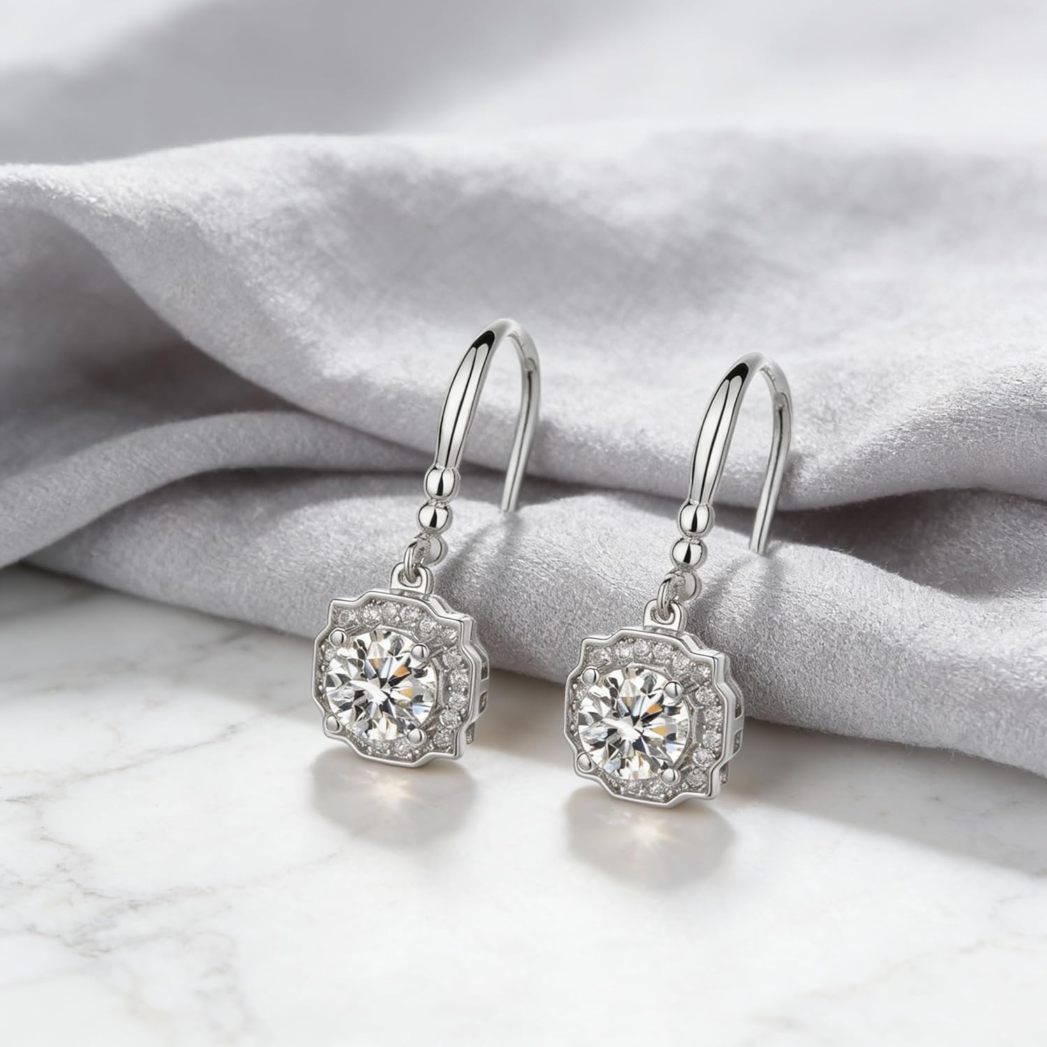 Vintage Moissanite Drop Dangle Earrings for Women, Hypoallergenic S925 Halo Earrings, Pierced Simulated Diamond Charm Earrings, Elegant Fine Jewelry Gifts for Anniversary Birthday Bride Wedding - Image 3