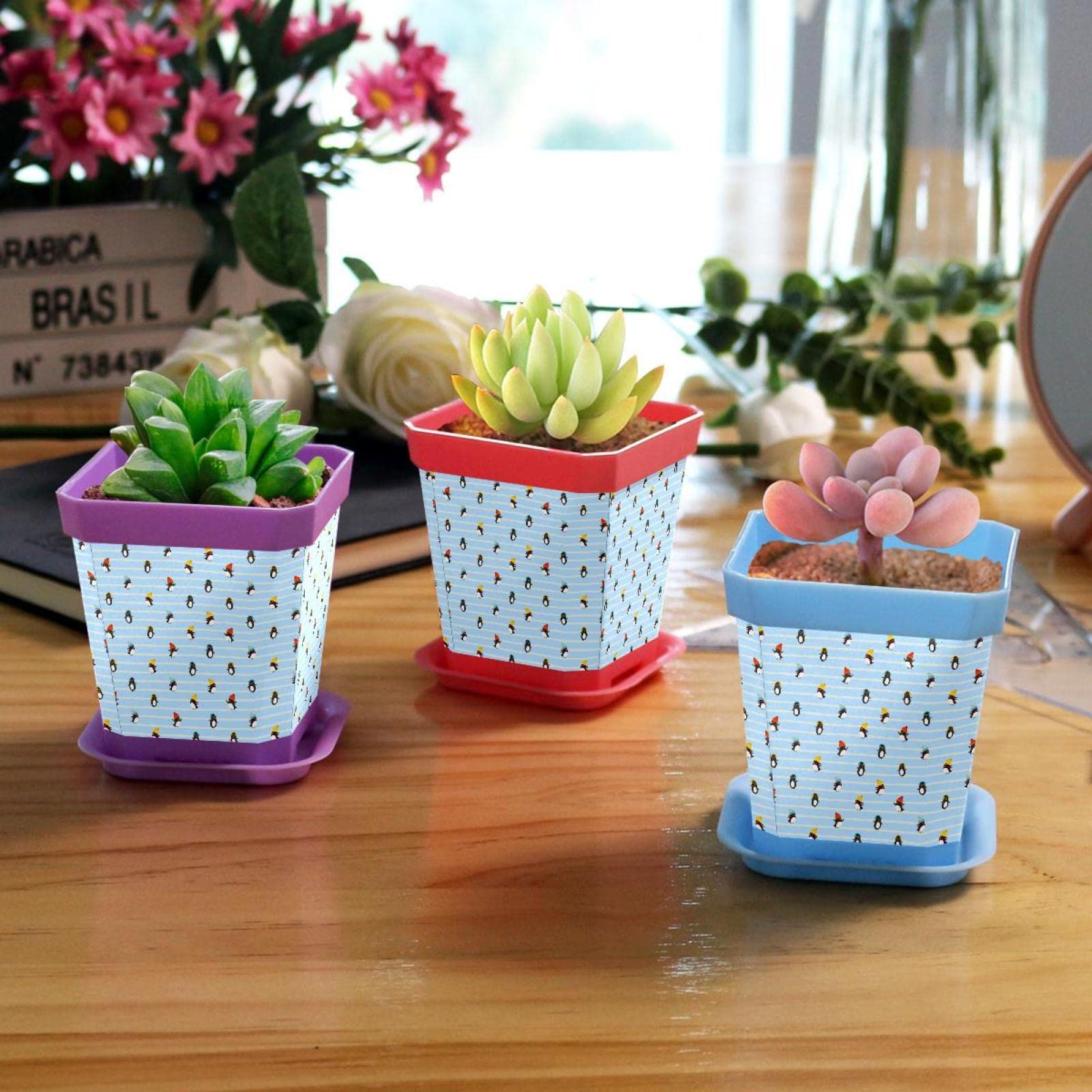 Niaocpwy penguin Plastic Plant Pots Indoor/Outdoor, Set of 8
