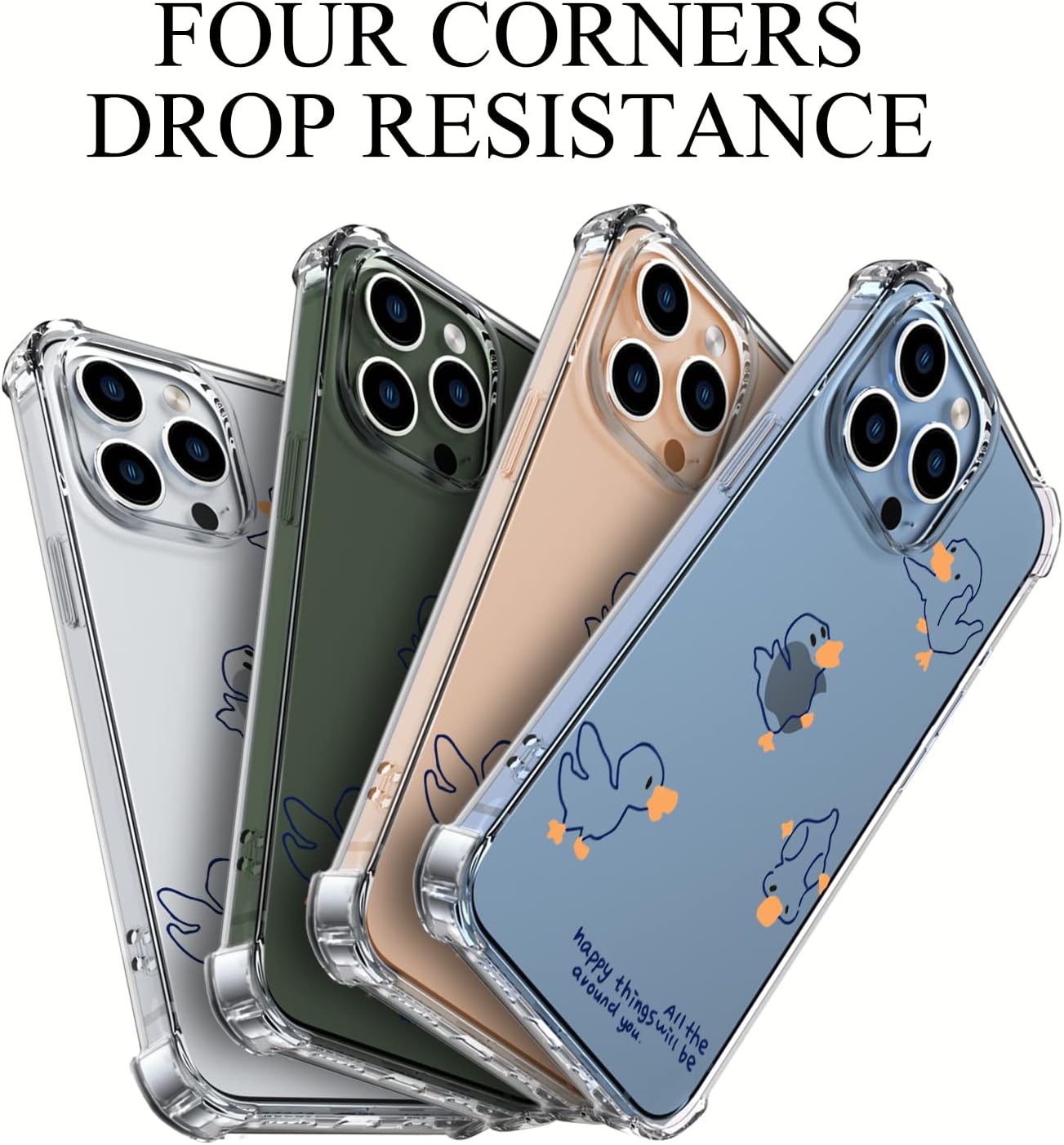 Lovely Duck Phone Case for iPhone 15 PRO Cute Duck Case Cover Clear Phone Case w/Four Corner Reinforced Shockproof Girly Women Phone Cover Transparent with Cute Design - Image 3