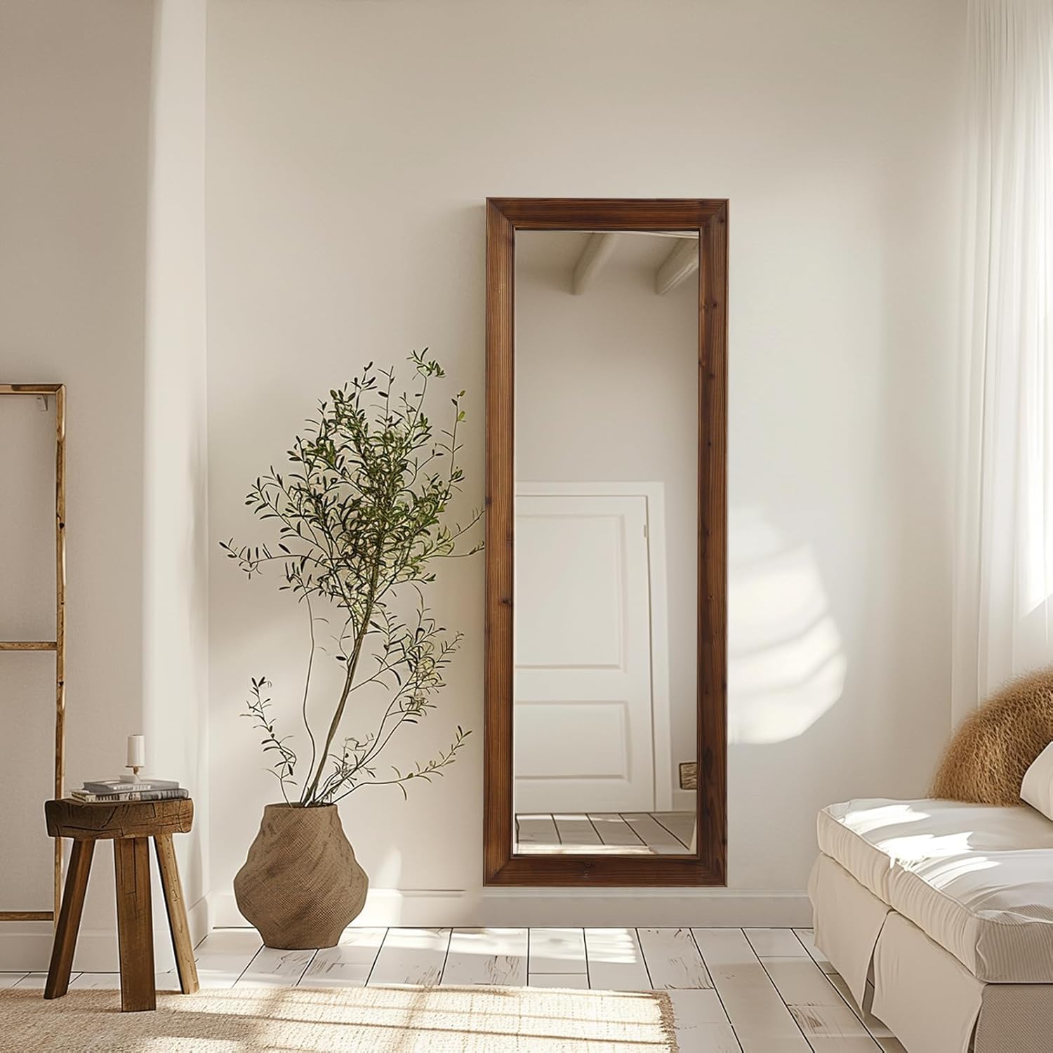 MELOMOIR Rustic Farmhouse Full Length Mirror, 64"x21" Wood Frame Floor Mirror, Free Standing Mirror Leaning Hanging Mirror, Long Mirror for Bedroom Living Room Cloakroom, Wood - Image 3