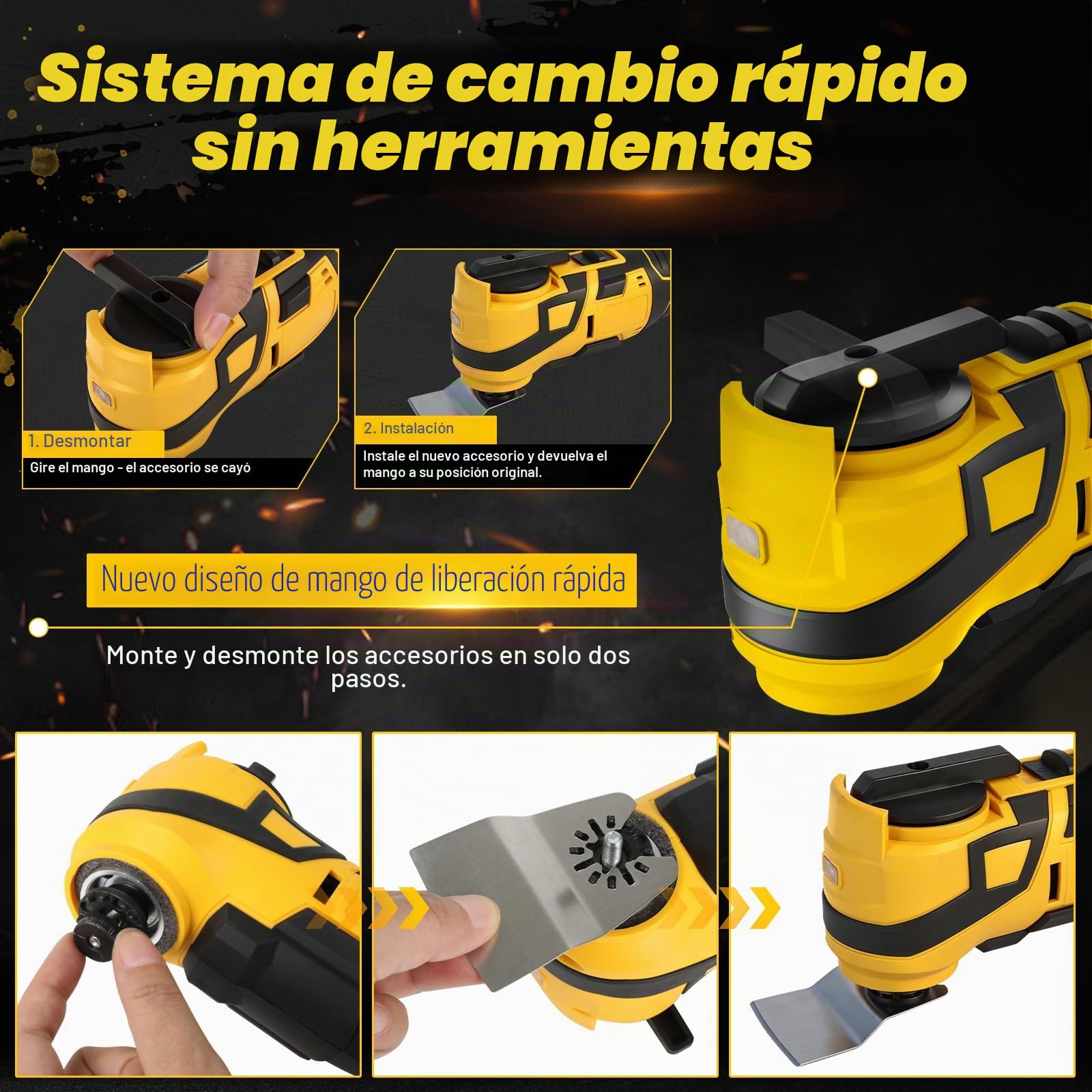 WingFly Herramienta multifunción para Dewalt 18 V, 20 V batería | Multiherramienta oscilante, 6 velocidades ajustables (número de oscilación 10000 – 20000 min¹ sin batería ni cargador)