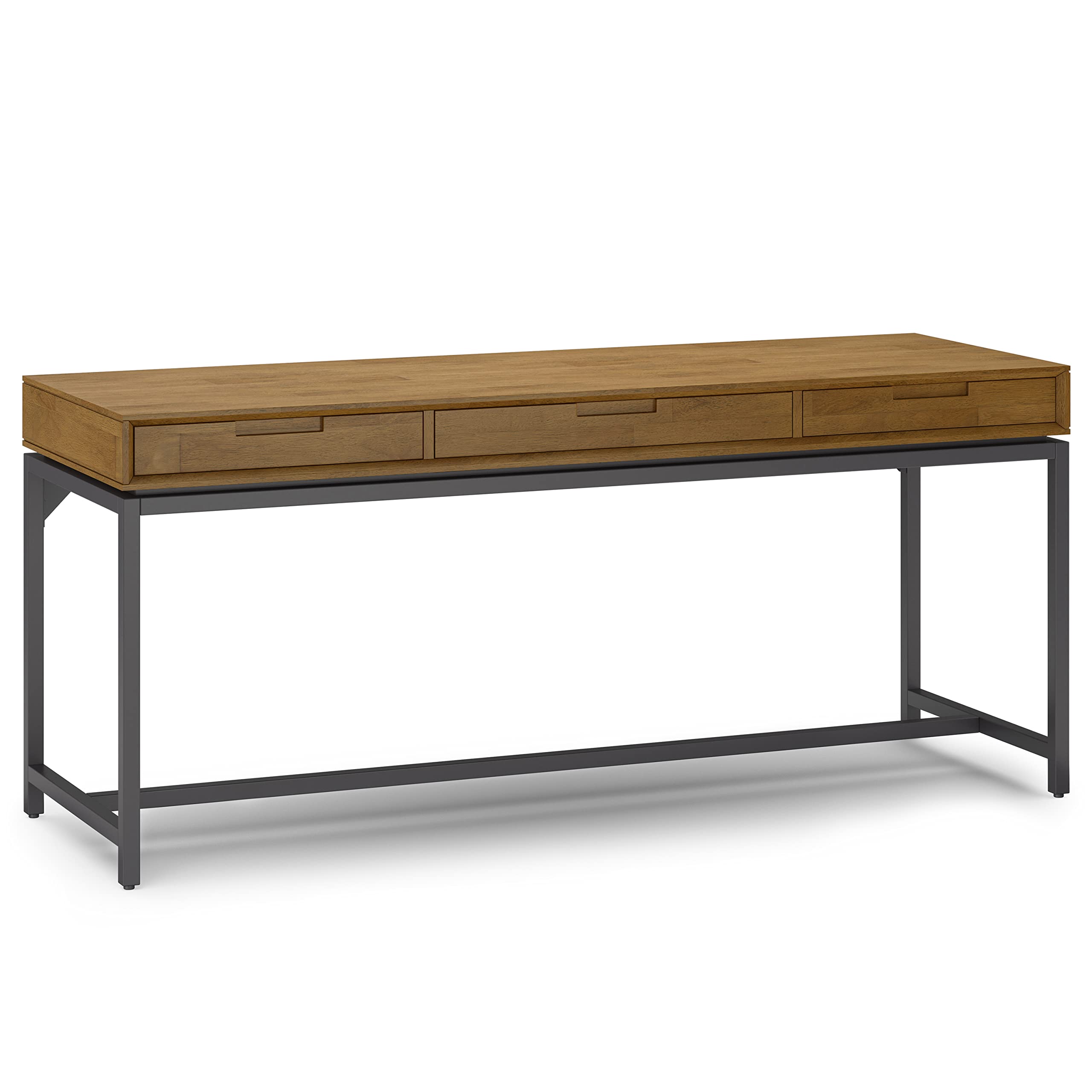 SIMPLIHOME Banting Desk - 72 Inch Wide Solid Wood and Metal Writing Desk in Medium Saddle Brown, Modern Industrial Home Office Computer Table for