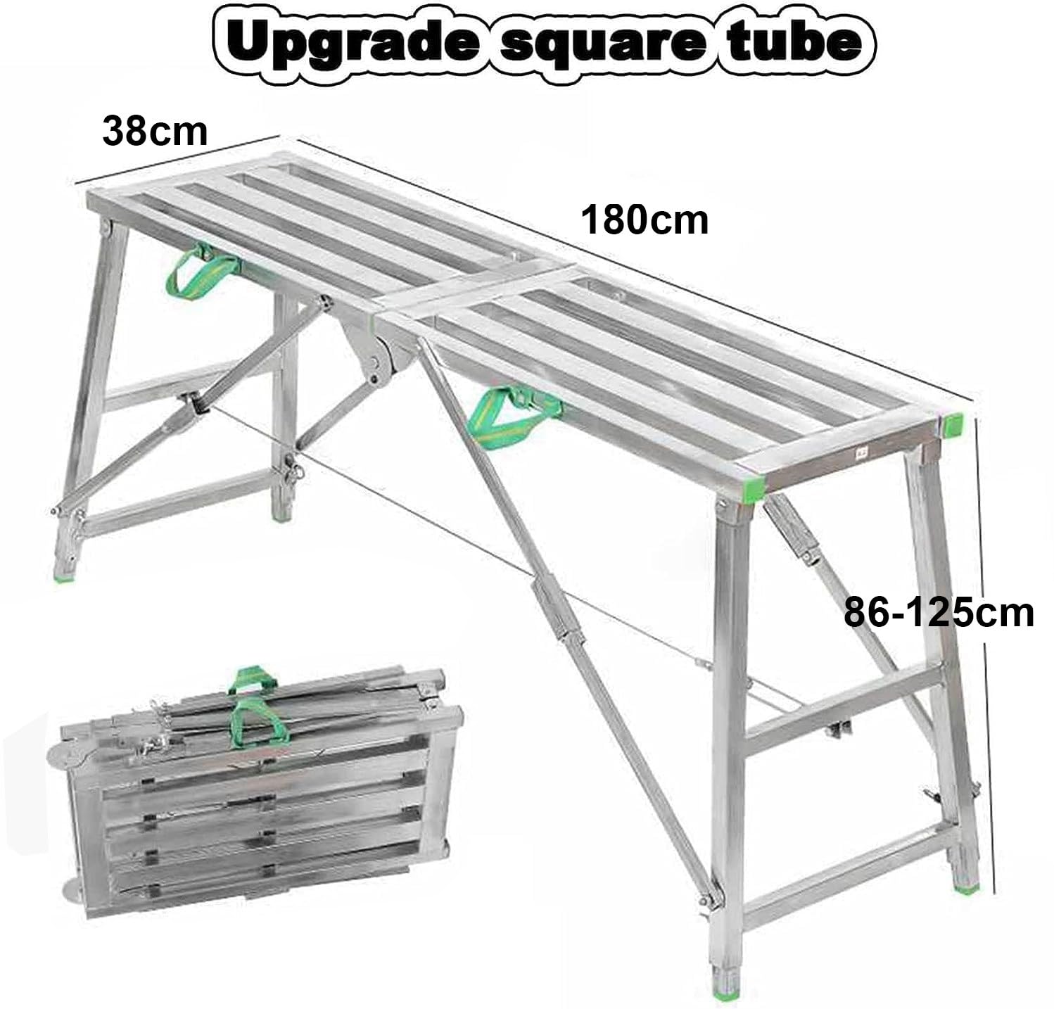Plataforma Plegable Tipo trampilla, andamio portátil con peldaños Antideslizantes, Capacidad de Carga de 400 kg, Altura Ajustable, Banco de Trabajo Plegable para yeseros, 180 x 40 cm.
