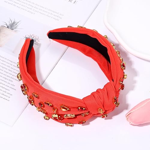 Miniatura 7 de FAERLIIRY Diadema de otoño para Acción de Gracias, diadema anudada con diamantes de imitación, adorno de cristal, bandas de nudo ancho, accesorios