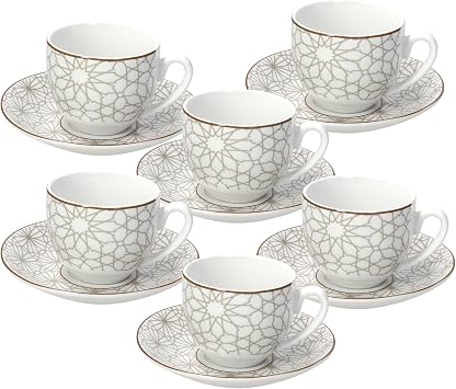 Tognana Habana Set of 6 Coffee Cups and Saucers, Porcelain, Beige