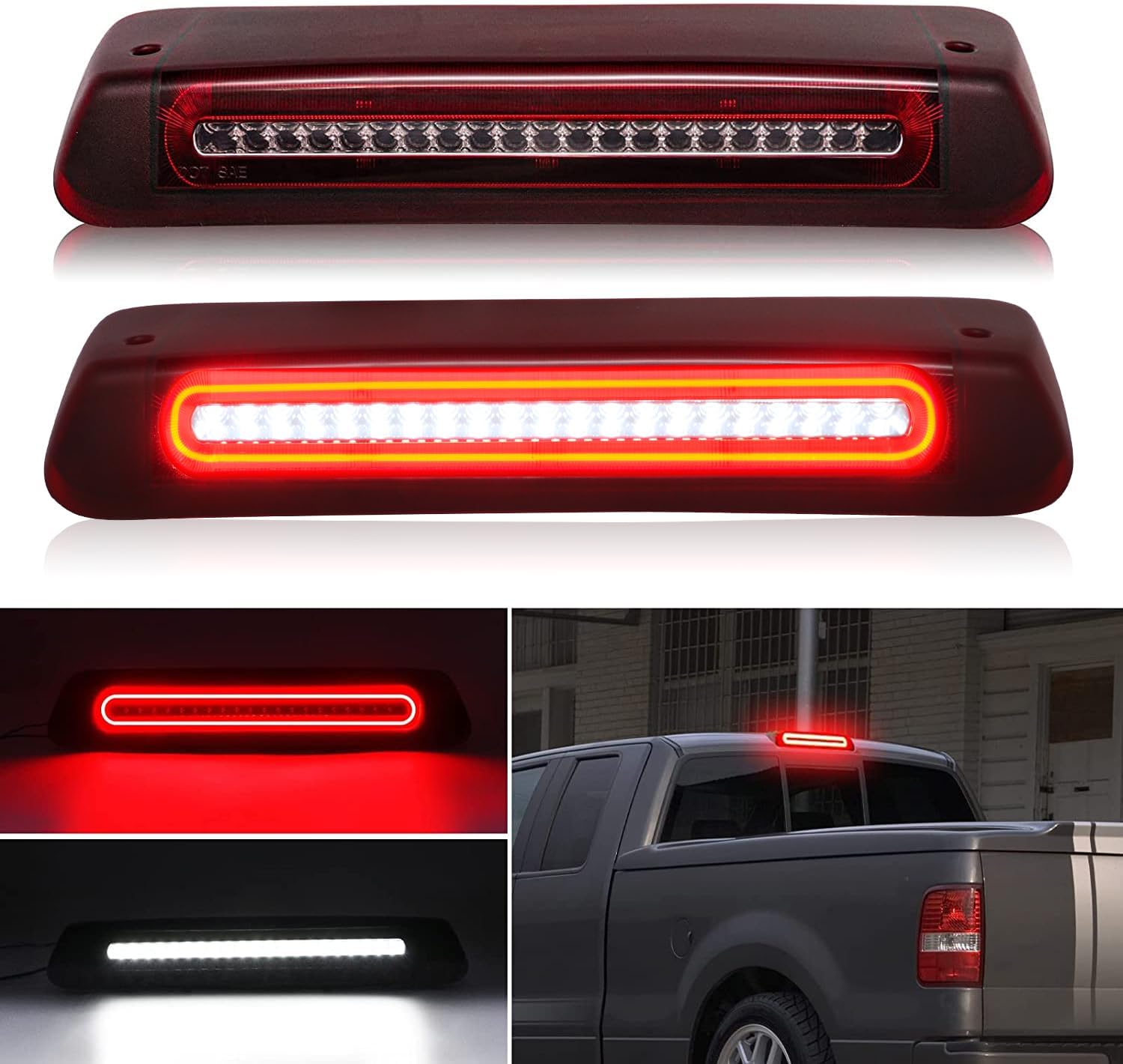 LED 3rd Third Brake Light Replacement for F150 2004-2008,Explorer Spor 2007-2010,Mark LT 2006-2008, Upgraded LED White Cargo Light & Red High Mount Stop Light (Red+Clear Lens)