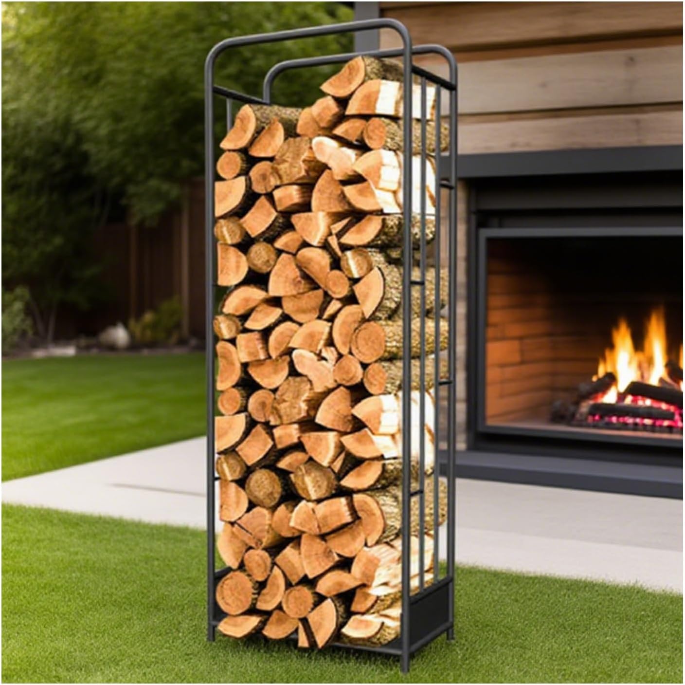 Tall Firewood Rack, Durable Metal Log Storage Solution for Indoor and Outdoor Use, Perfect for Wood Shops and Tool Sheds
