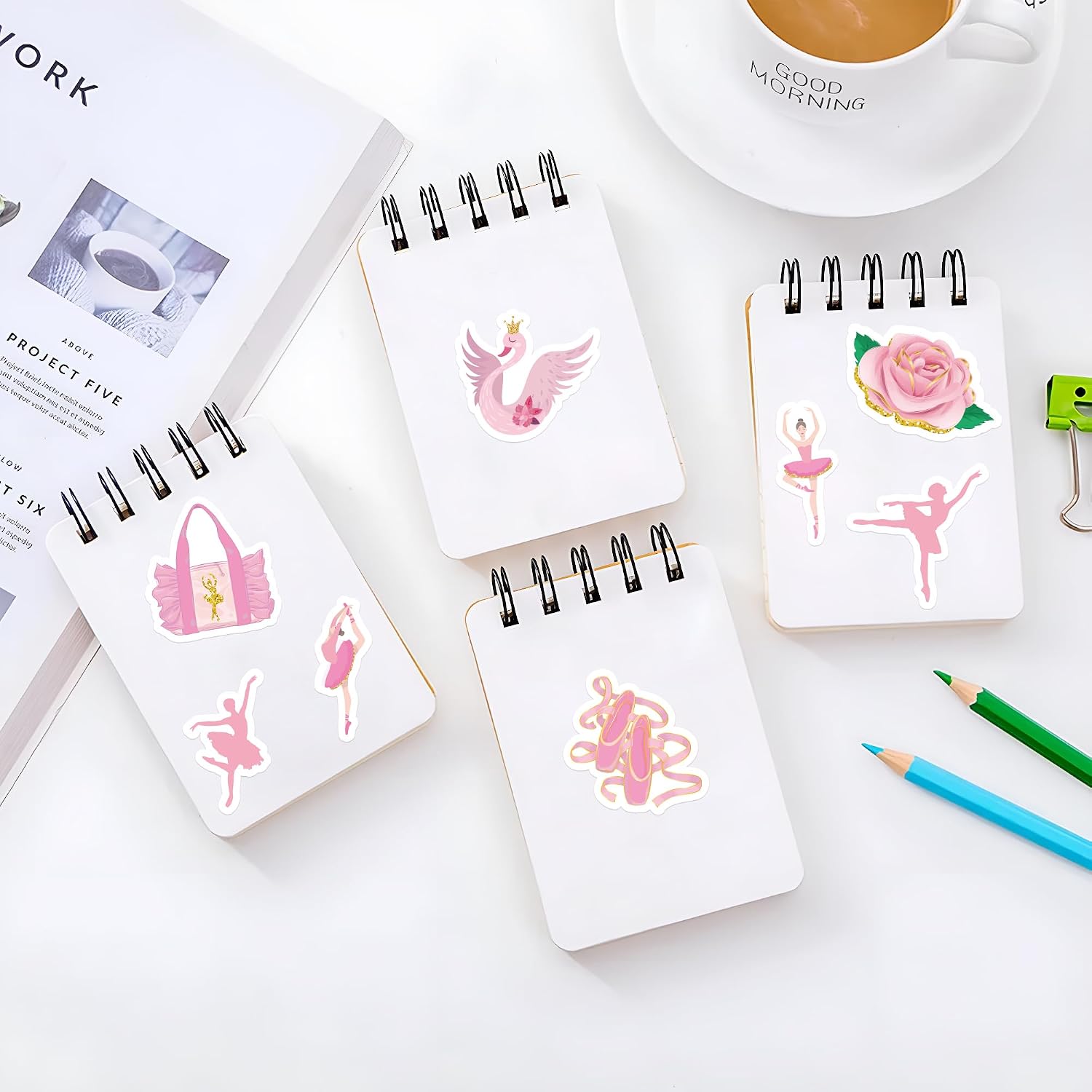BeYumi 1000Pcs Ballet Dance Themed Stickers in 2 Rolls Pink Dacing Movements Ballerina Stickers Waterproof Vinyl Decals for Laptop Bottle Scrapbooking Envelopes Party Decor Gifts for Girls Kids Teens image 4
