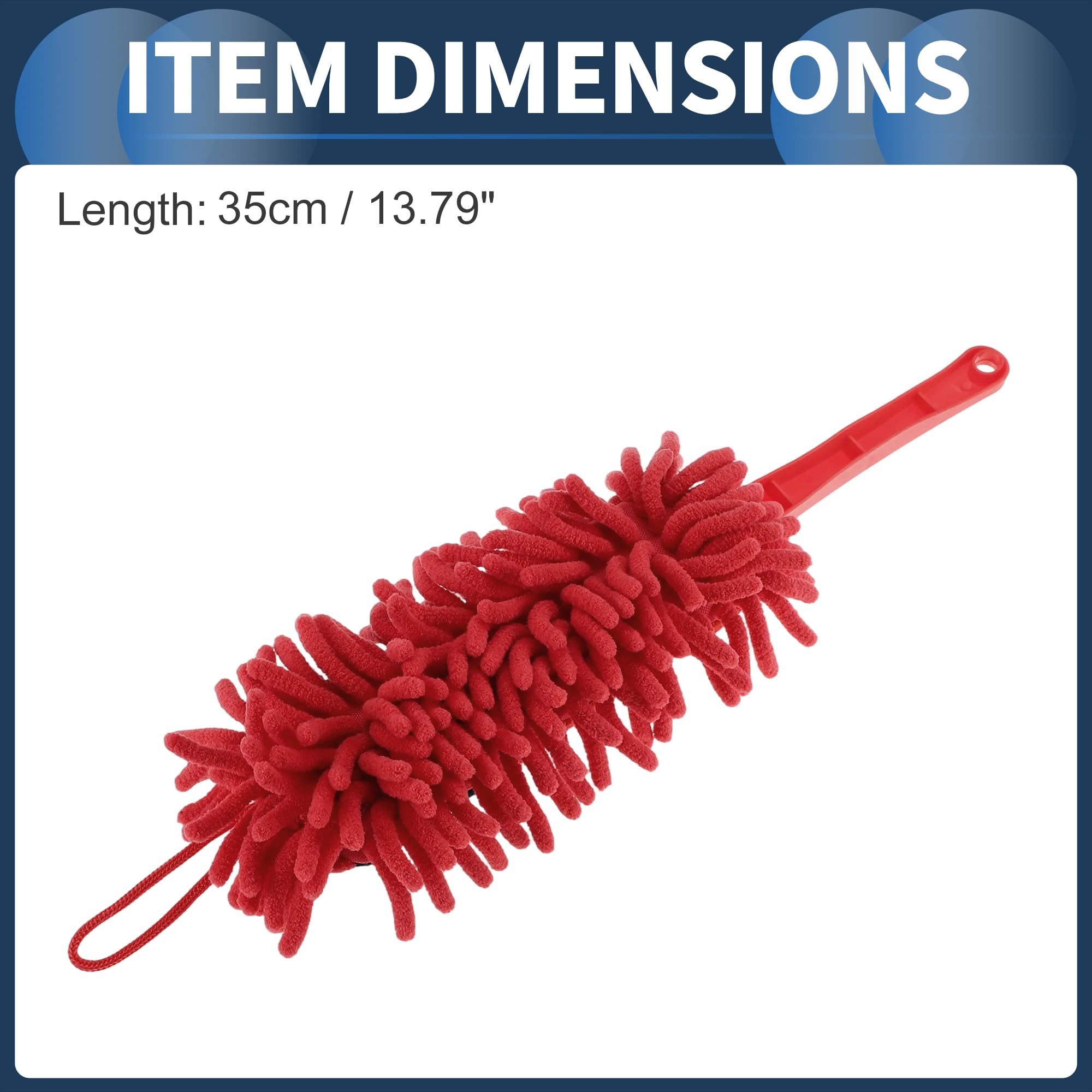 Spazzola per Cerchi Auto Spazzola per Dettagli Cerchione Auto 35cm / 13.8 Pollici Rosso Brillante Chenille PP 1 Pezzo