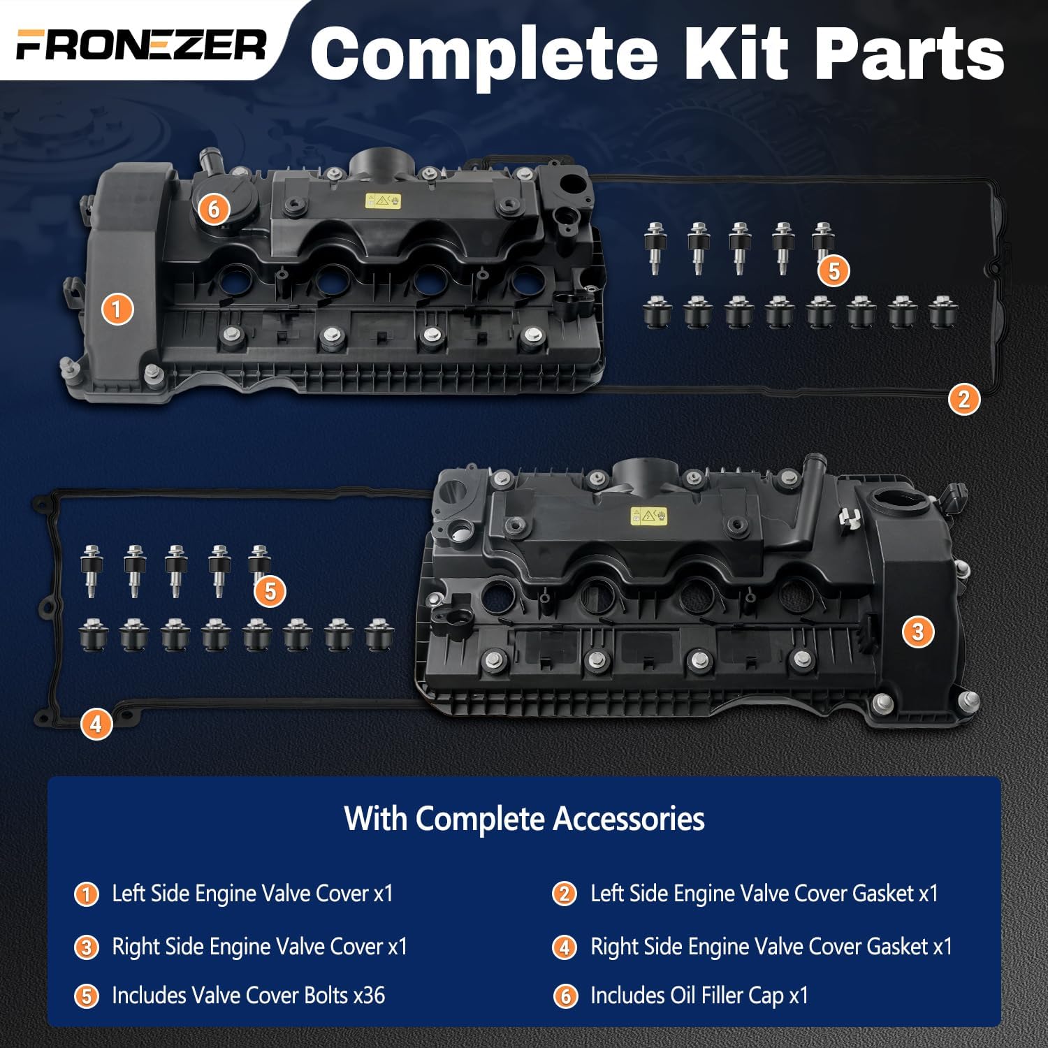N62 Valve Covers Set with Gaskets & Bolts Compatible with 2002-2010 BMW 550i 745i 745Li X5 645Ci 545i 750i 750Li 650i Alpina B7 4.4L4.8L V8 Replace 11127522159, 11127563474
