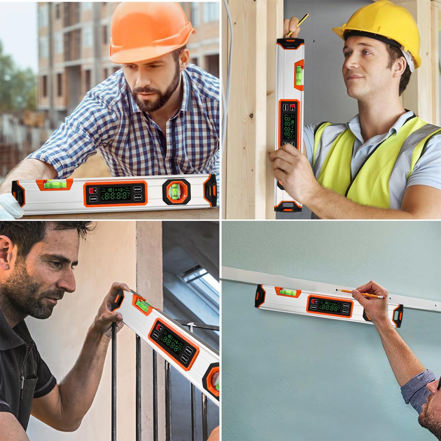 15.7-Inch Digital Torpedo Level & Angle Finder – IP54 Waterproof Inclinometer with Backlit LCD, V-Groove Magnetic Base, 0.1° Accuracy – for Construction, Woodworking, Metalworking（Orange)