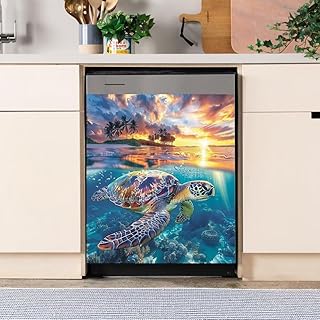 Sea Turtles Dishwasher Cover Magnet - Reusable Vinyl Protector Sheet, Conceal Stains/Scratches, Trimmable Decorative Surface for Modern Kitchens 23x26