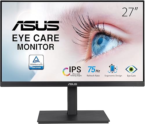 Miniatura 2 de ASUS Monitor 1080P de 27 pulgadas (VA27EQSB) - Full HD, IPS, 75Hz, sincronización adaptativa, altavoces, cuidado de los ojos, luz azul baja, sin