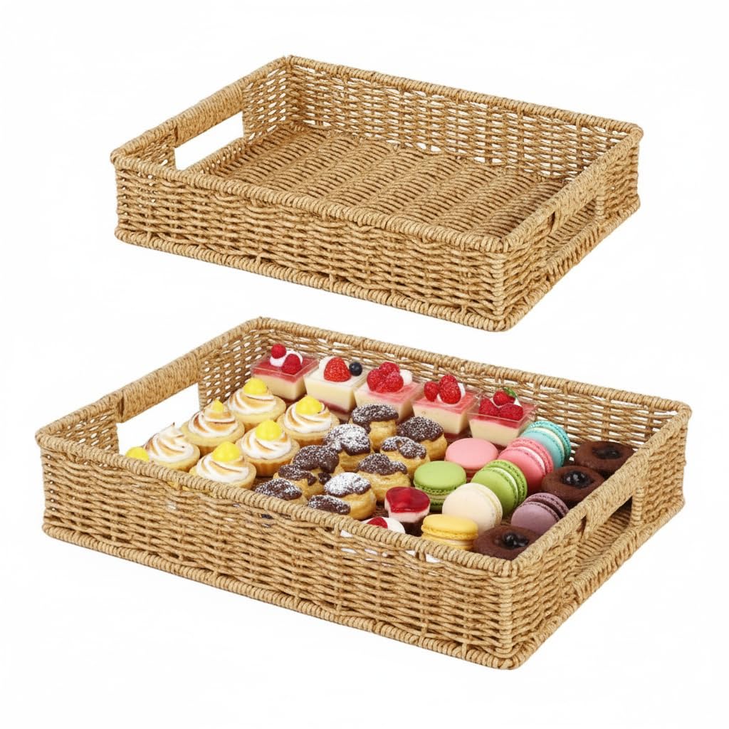 Panier à pain rectangulaire en osier avec poignées pour éviter le désordre sur la table