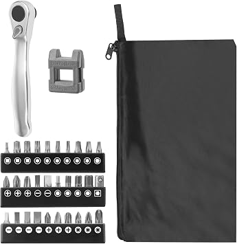 36 Pcs 1/4 inch Drive Ratchet Wrench Set, 72 Tooth Mini Ratchet Set Enduring Portable 90 Degree Right Angle Socket Wrench for Tight Space36 pieces,Batch head + magnetizer + storage bag