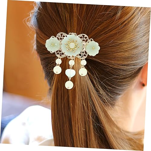 Miniatura 5 de SHERCHPRY Pinza para el cabello chic con diseño de flores verdes pinza de pelo de jade elegante clip de cola de caballo de piedras preciosas vintage
