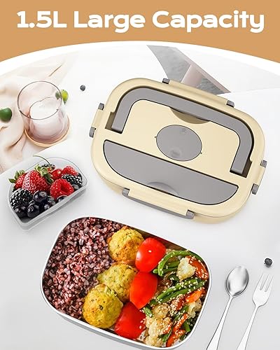 Miniatura 2 de Fiambrera eléctrica para adultos  Fiambrera térmica de acero inoxidable de 1.5 L  Calentador de alimentos de calentamiento rápido de 80 W, ideal