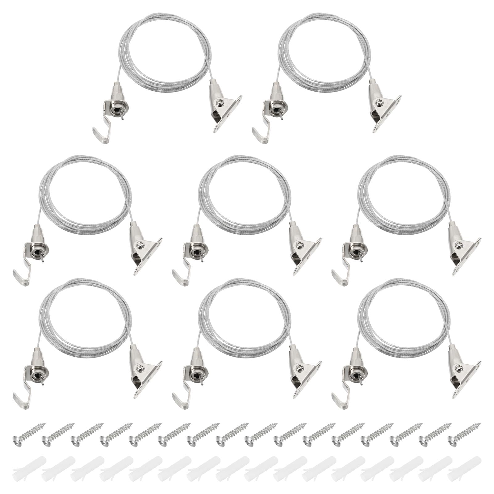 PATIKIL 4 Pcs Adjustable Picture Hanging Wire Kit,2m/6.6ft Fit for 1.5mm Wire Heavy Duty PVC Coated Stainless Steel Wire Rope Hanger Hardware with 180 Degree Rotary Hook for Hanging Mirror